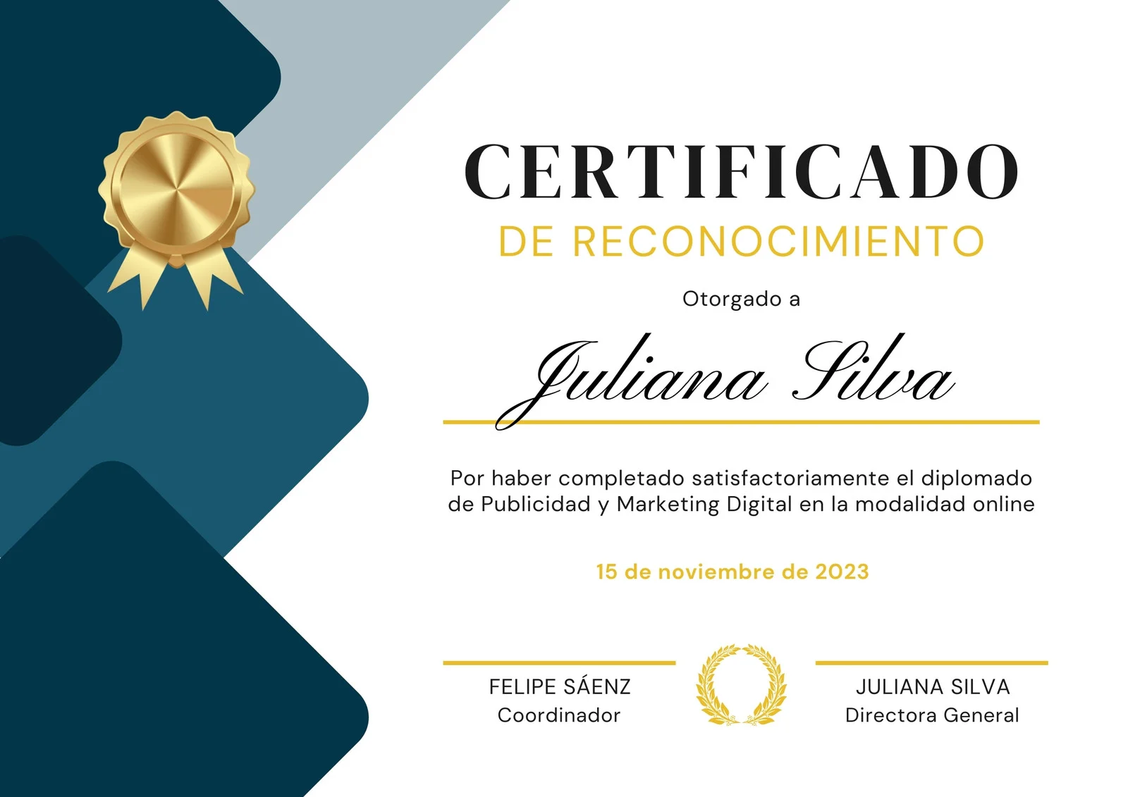 Certificado a nombre de la institución